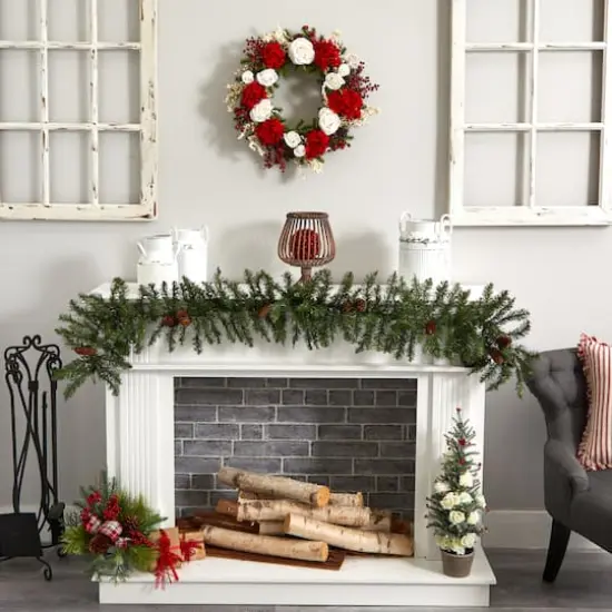 24" Red Hydrangea with White Roses Wreath {6}