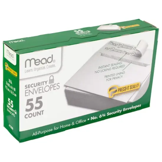 Mead&reg; Press-It Seal-It&reg; #6 3/4 Security Envelopes, 12 Packs of 55 {3}