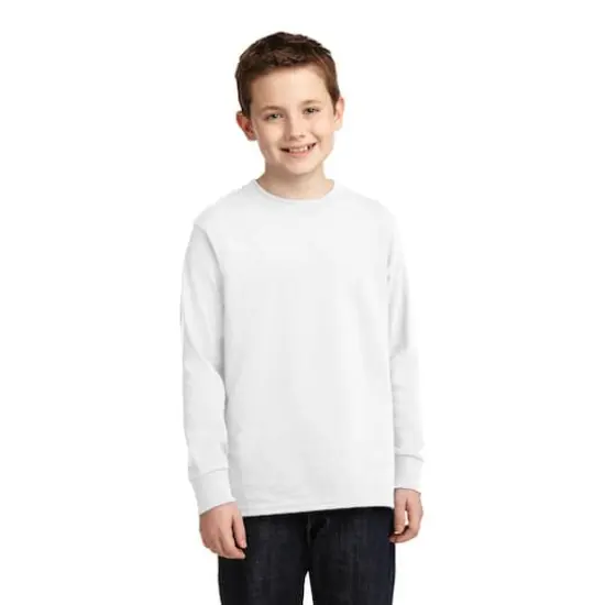 Port & Company&reg; Youth Long Sleeve Core Cotton T-Shirt White {3}