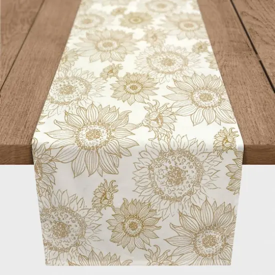 Large Sunflower Head Cotton Twill Runner Gold/White {1}
