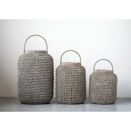 Hello Honey&reg; 20'' Medium Whitewashed Woven Water Hyacinth Lantern {3}