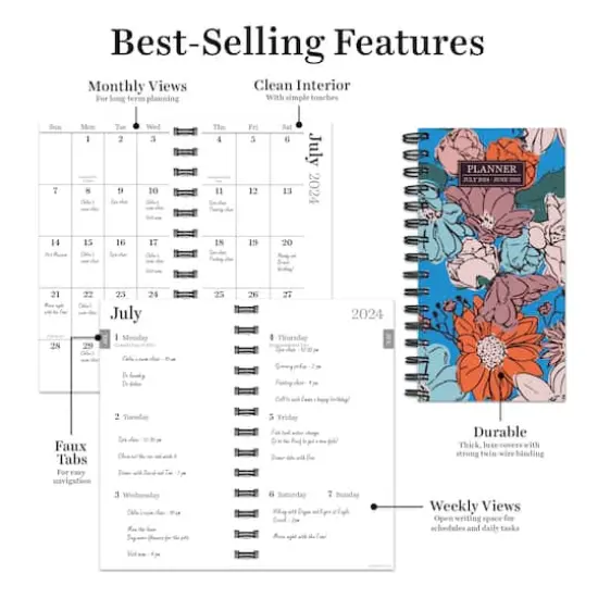 TF Publishing 2024-2025 Small True Blue Flowers Spiral Weekly Monthly Planner {3}