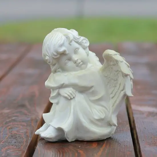 5.75" Heavenly Gardens Ivory Resting Cherub Angel Outdoor Statue {4}