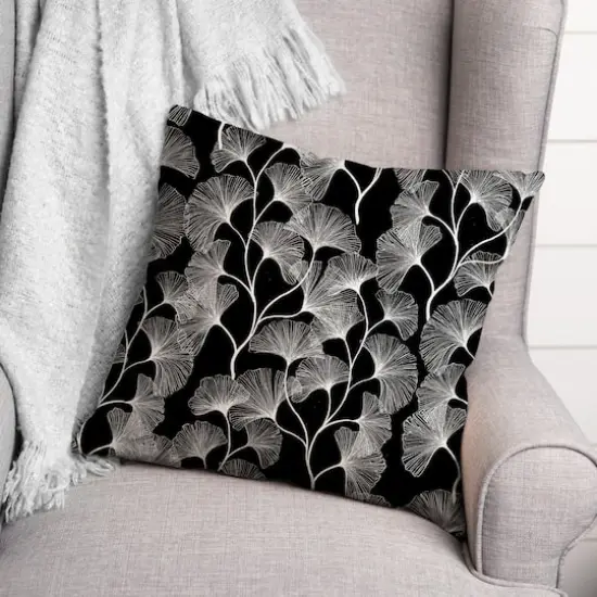 18" Gingko Leaves Indoor/Outdoor Pillow Black {3}