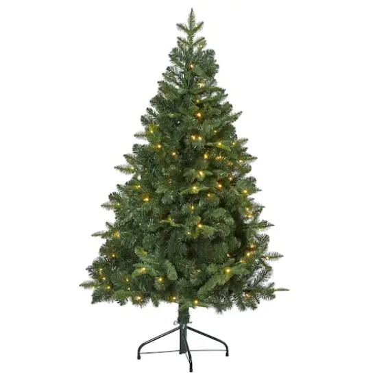5ft. Pre-Lit Grand Teton Spruce Flat Back Artificial Christmas Tree, Clear LED Lights {1}
