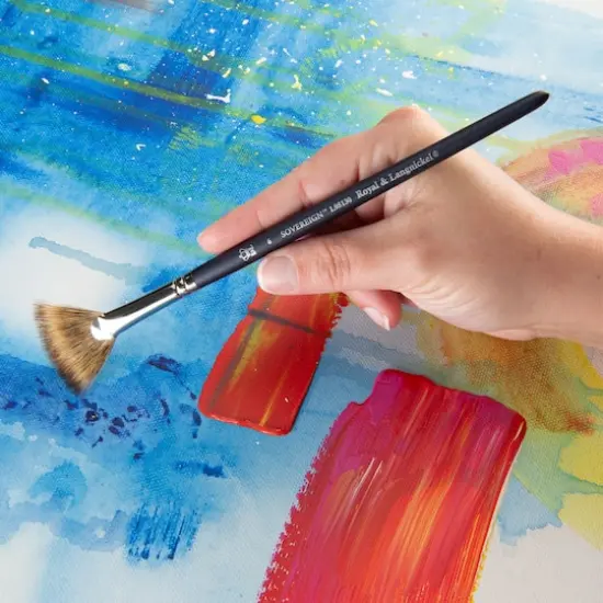 Royal & Langnickel&reg; Sovereign&trade; Synthetic Long Handle Fan Blender Brush, Size 6 {4}