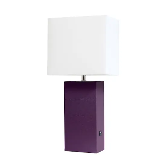 Lalia Home Lexington 21" Leather Table Lamp with USB Charging Port Eggplant Purple {1}
