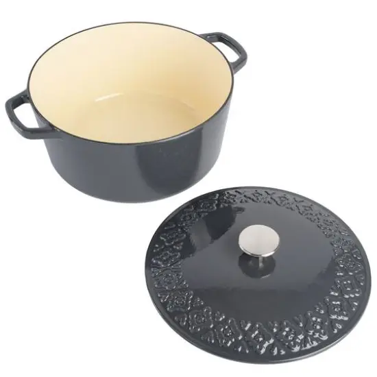 Spice By Tia Mowry Savory Saffron 6qt. Enameled Cast Iron Dutch Oven with Lid Charcoal {11}