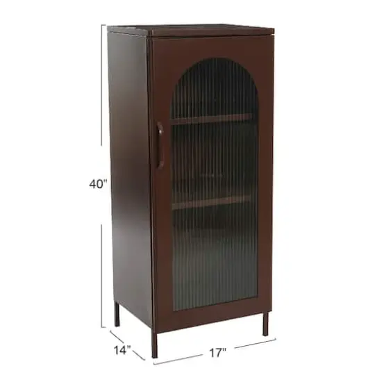Hello Honey&reg; 40" Solstice Narrow Metal Accent Cabinet with Adjustable Storage Shelves and Arched Glass Door Vintage brown {9}