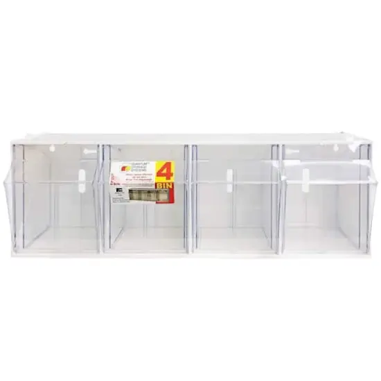 Quantum Storage Systems&reg; 8.125" x 23.625" White 4 Compartment Storage Box with Clear Tip Out Bins {1}