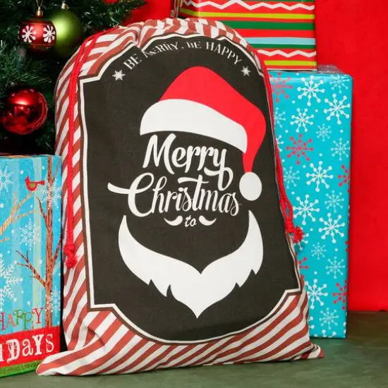 Personality Case&trade; 19" x 26" Striped Merry Christmas Cotton Drawstring Bag {3}