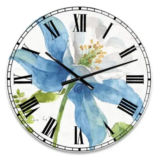 Designart 'Blue Columbine Wild Flower With Ferns Traditional Wall Clock {1}