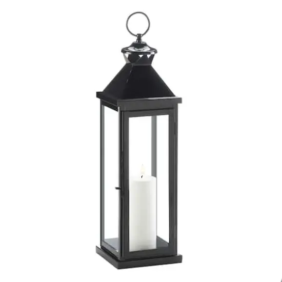 20.5" Glossy Black Iron & Glass Lantern {3}