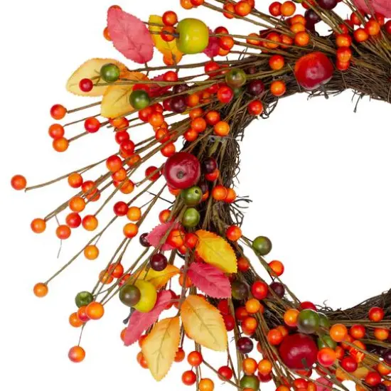 18" Berries & Apples Foliage Twig Thanksgiving Wreath {4}