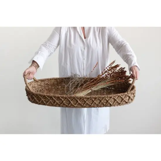 Hello Honey&reg; 32" Decorative Oval Woven Seagrass Tray with Handles {4}
