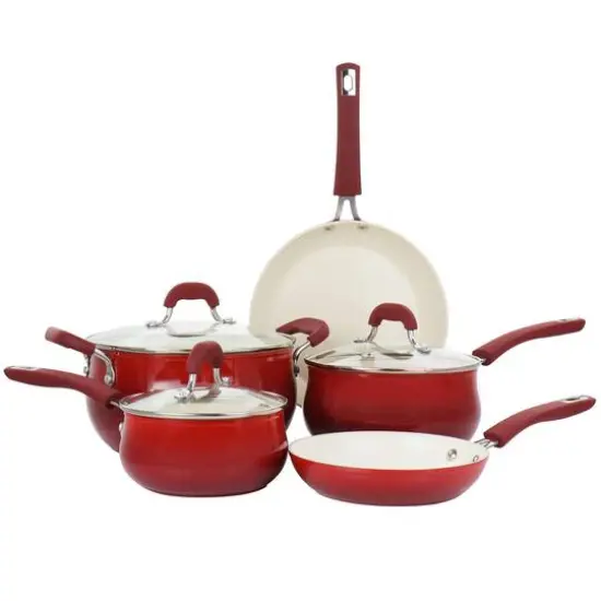 Oster Corbett 8-Piece Red Nonstick Aluminum Cookware Set {1}