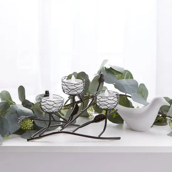 11" Triple Tealight Birdies Candle Holder {4}