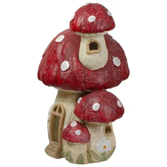 18" Red & Beige Mushroom House Outdoor Garden Statue {6}