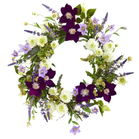 22'' Purple & White Mixed Flower Wreath {1}