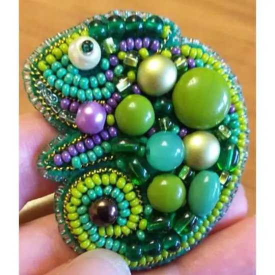 Crystal Art Beadwork Kit For Creating Broоch Chameleon {4}