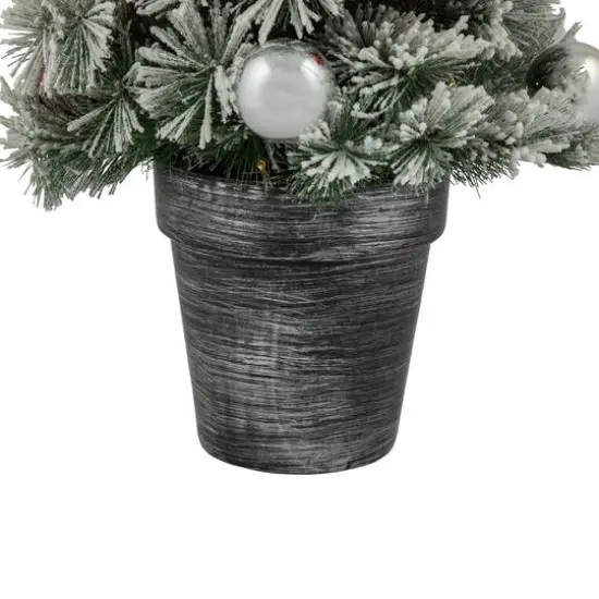 2ft. Pre-Lit Potted Snowy Bristle Pine Artificial Christmas Tree, Warm White LED Lights {6}