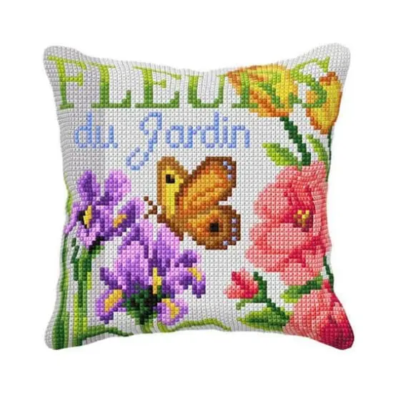 Orchidea Butterfly, Irises & Rose Cushion Cross Stitch Kit {1}