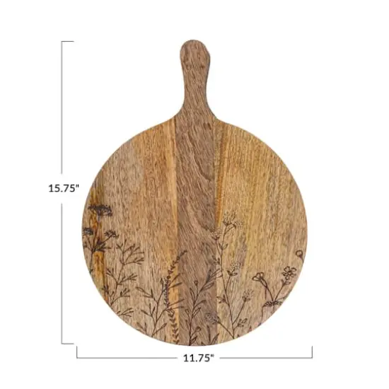 Hello Honey&reg; 15.75" Natural Laser-Etched Floral Mango Wood Cheese Board {5}