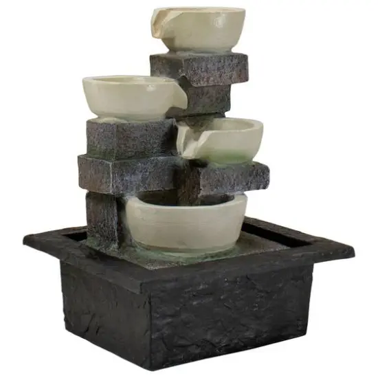 11" Indoor Tabletop LED Lighted Cascading 4-Tier Water Fountain Bowl {4}