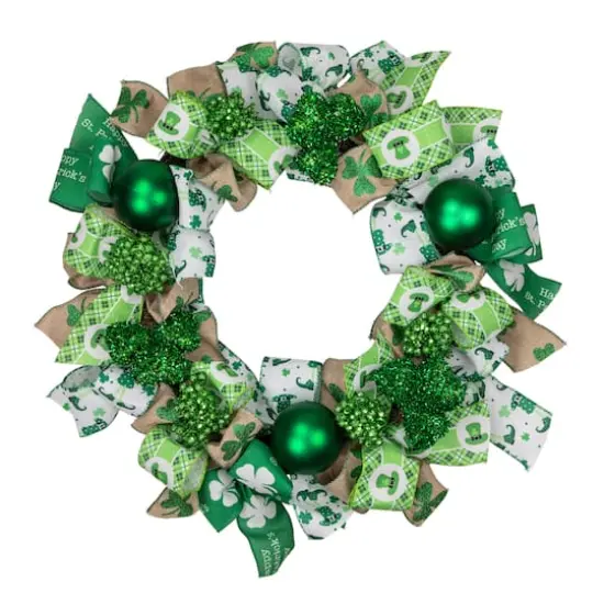 Ribbons and Shamrocks St. Patrick's Day Wreath 24" Unlit {1}