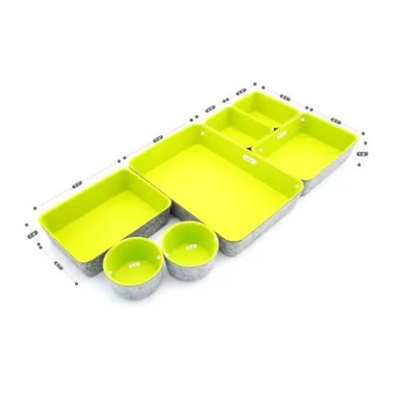 Welaxy 7 Piece Felt Round Cups & Trays Drawer Organizer Set Green {7}