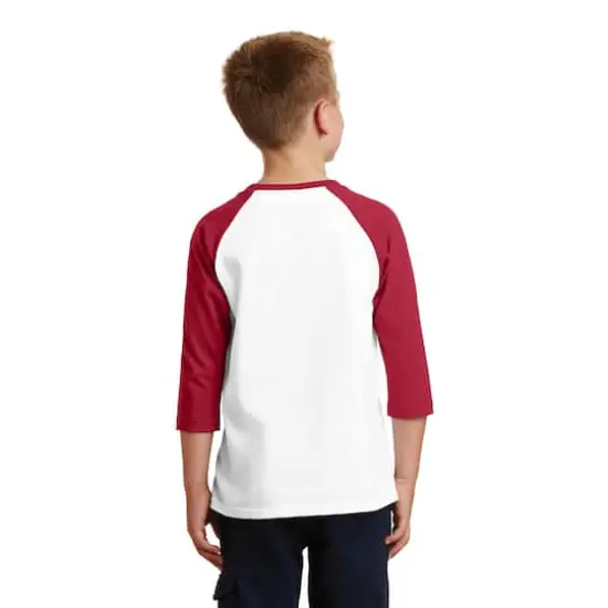 Port & Company Youth Raglan Tee White/Red {6}