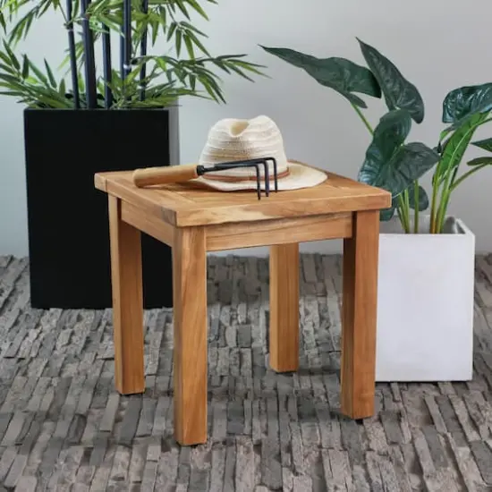 19" Brown Teak Wood Slatted Outdoor Accent Table {8}