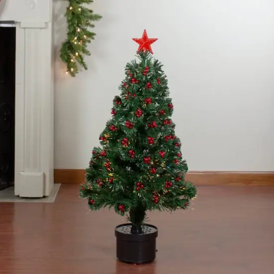 3ft. Fiber Optic Color Changing Artificial Christmas Tree with Red Berries {3}