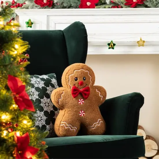Glitzhome&reg; 15"H Christmas Gingerbread Man Shaped Pillow {3}