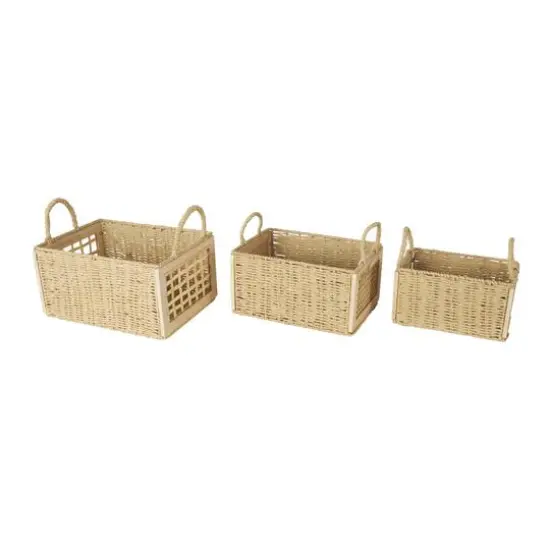 Brown Rattan Woven Decorative Storage Basket with Rope Handles, 3ct. {7}