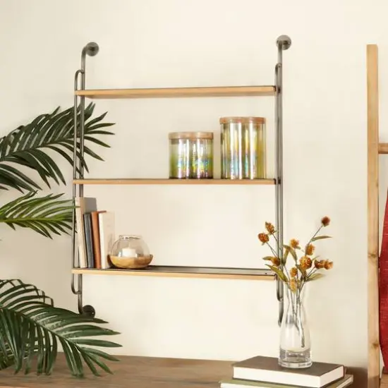 Brown Iron Industrial Wall Shelf, 33" x 25" x 7" {8}