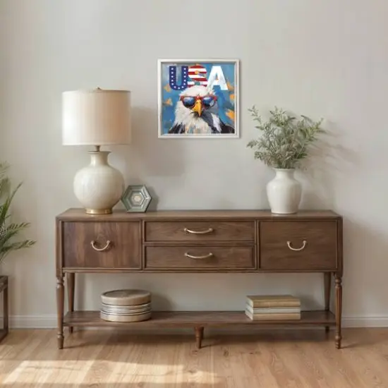 16" x 16" Patriotic Bald Eagle Framed Print White Frame {6}