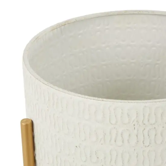 White & Gold Metal Dome Planter with Stand Set {5}