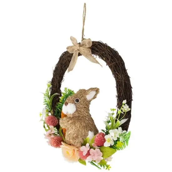 12" Floral Grapevine Spring Easter Wreath with Rabbit {6}
