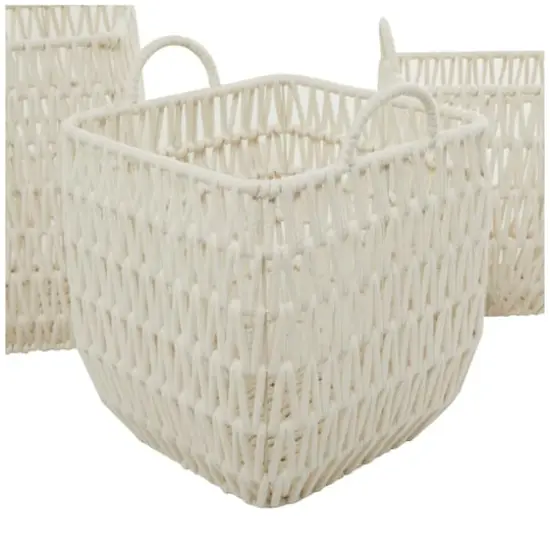 White Cotton Handmade Storage Basket with Handles Set of 3 18", 16", 15" {4}