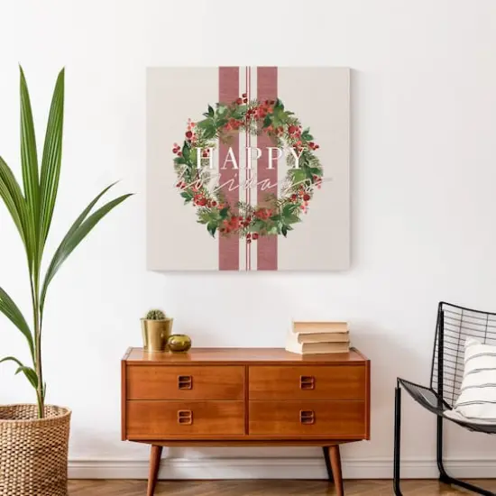 Happy Holidays Wreath Canvas Wall Art {5}