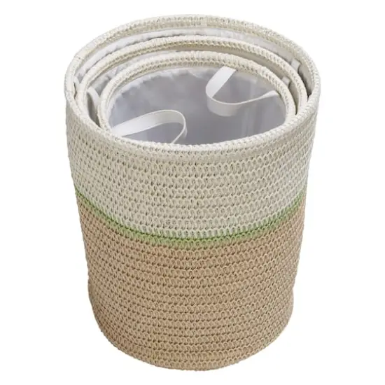 Honey Can Do Green & Beige Small Nesting Paper Straw Baskets with Handles Set {6}