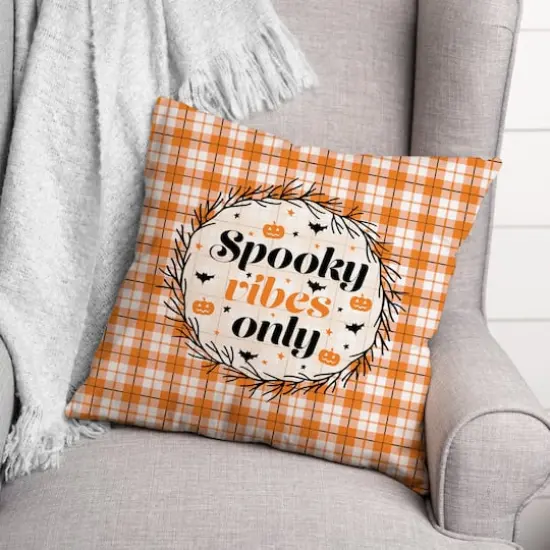 Spooky Vibes Only Plaid 18" x 18" Spun Poly Pillow {3}