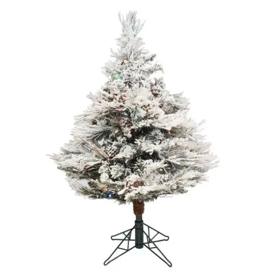 3.5ft. Pre-Lit Flocked Alberta Artificial Christmas Tree, Multicolor LED Lights {1}