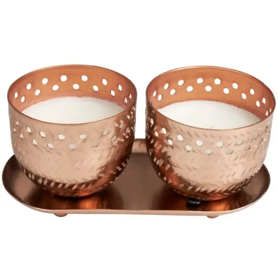 7oz. Tropical Breeze Scented Candles in Cut Out Copper Bowls and Tray {1}
