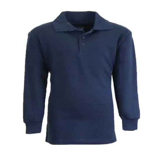 Galaxy by Harvic Long Sleeve Boy's School Uniform Pique Polo Shirt Navy {1}