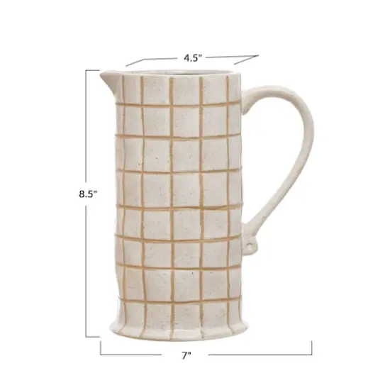 Hello Honey&reg; 46oz. Cream & Brown Reactive Glaze Wax Relief Grid Pattern Stoneware Pitcher {4}