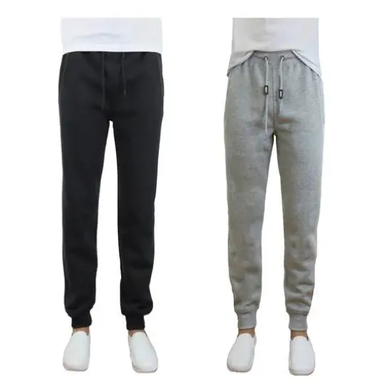 Galaxy by Harvic Men's Fleece-Lined Jogger Sweatpants 2 Pack Black/Heather Gray {1}