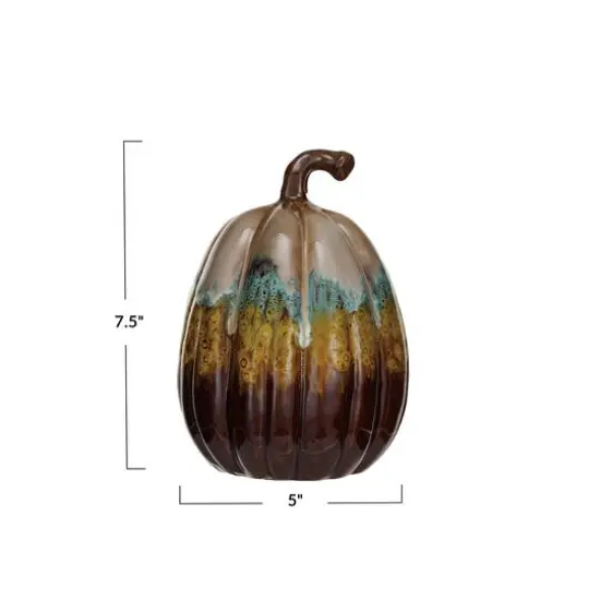 Hello Honey® 7.5" Multicolor Stoneware Pumpkin Décor with Reactive Glaze {4}