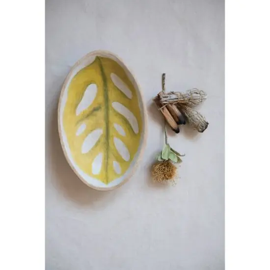 Hello Honey&reg; 12" Decorative Hand-Painted Mango Wood Leaf Bowl {4}